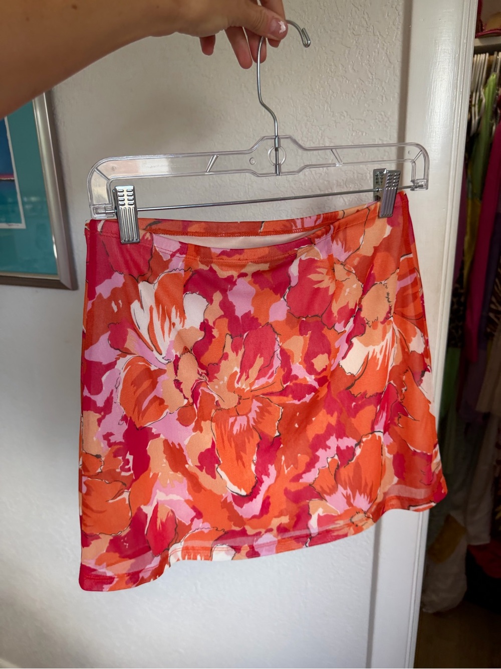Express Orange and Pink Floral Mini Skirt